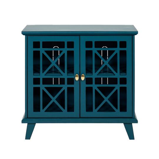 Walker Edison 32" Blue Fretwork Accent Storage Cabinet